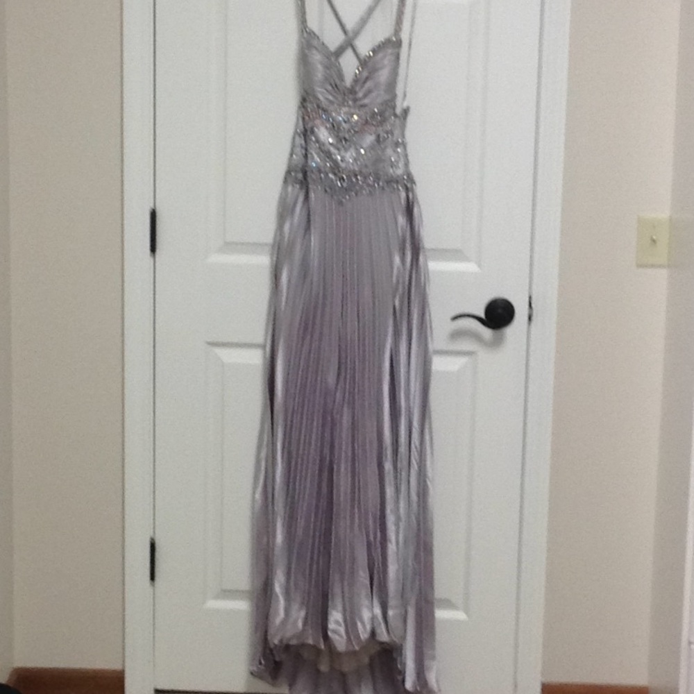 Gray pleated Evening Gown